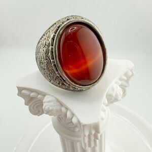 Vintage Carnelian Art Deco Ring Retro Chunky Statement Glam Bold Unisex Gift